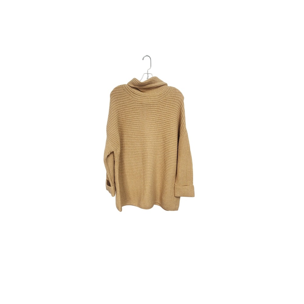 Joan Vass New York Womens Camel Tan Cowl Neck Ribbed Chunky Knit Sweater Size M - Picture 2 of 7